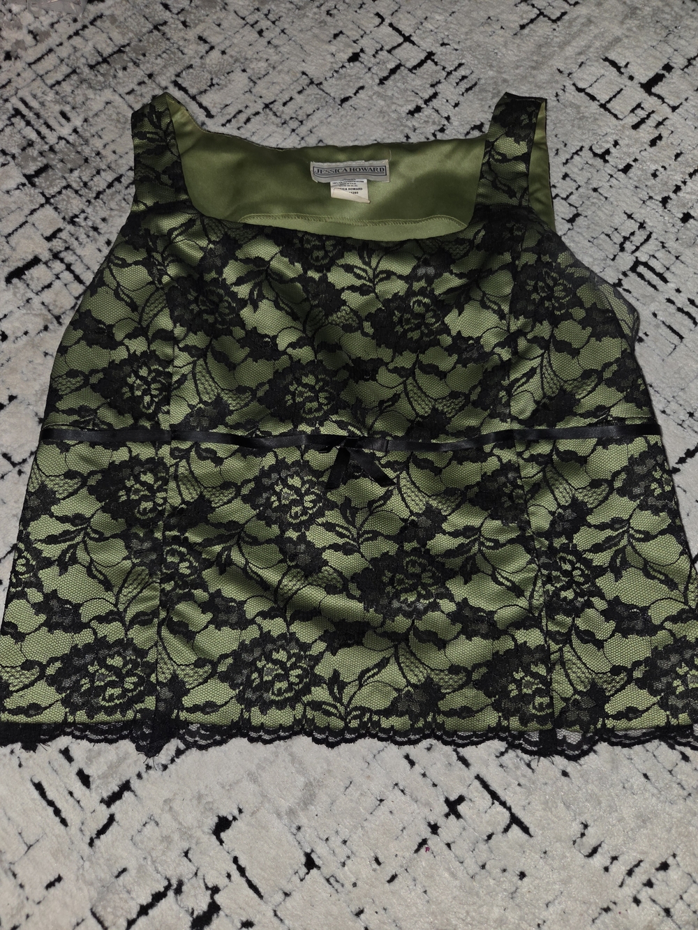 Jessica Howard Olive Green Lace Overlay Tank Top